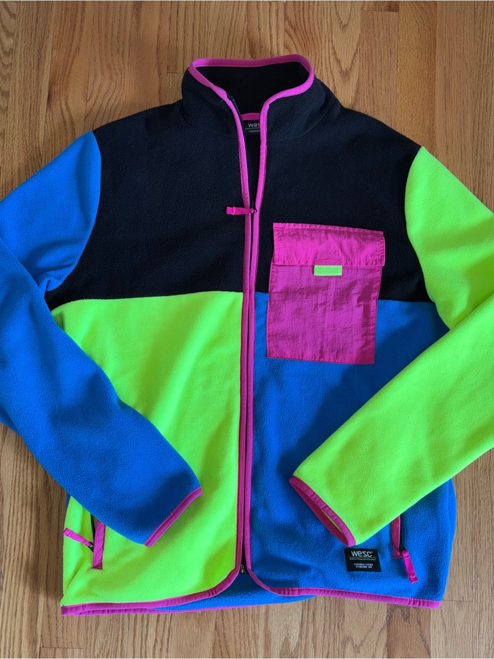 WeSC Colorblock Fleece Jacket - Black, Blue, Neon Green, Pink